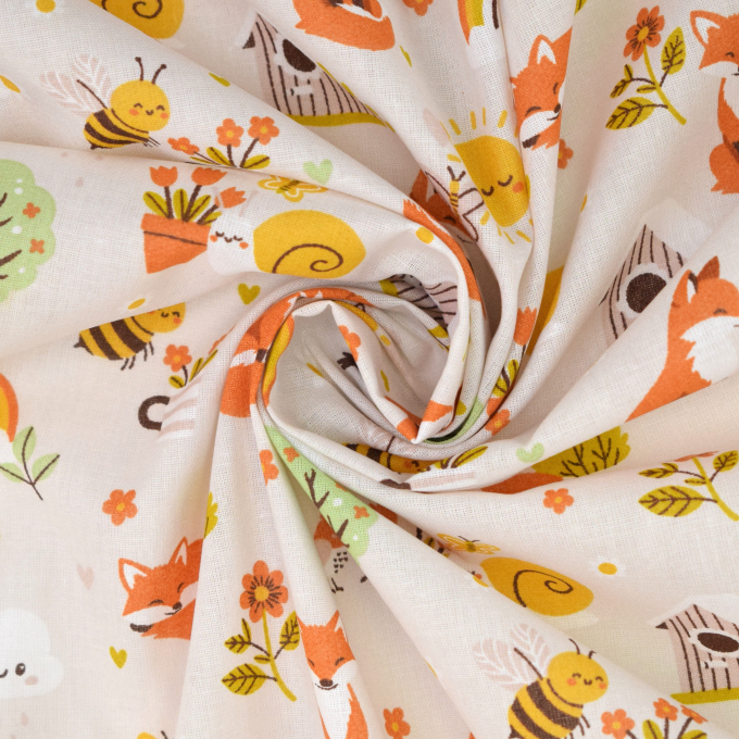 Katoenen popeline Little Fox, naturel
