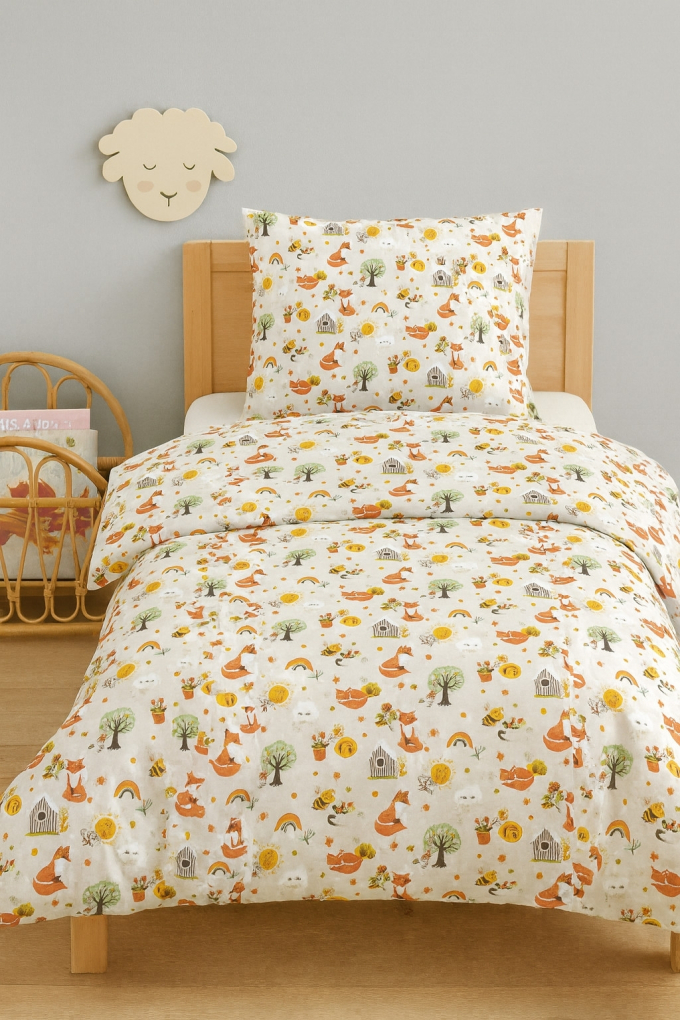 Katoenen popeline Little Fox, naturel