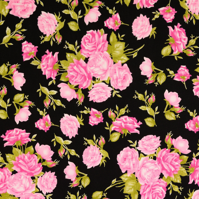 Tissu coton popeline Lovely Rose, noir
