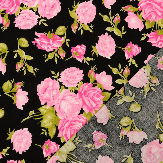 Tissu coton popeline Lovely Rose, noir