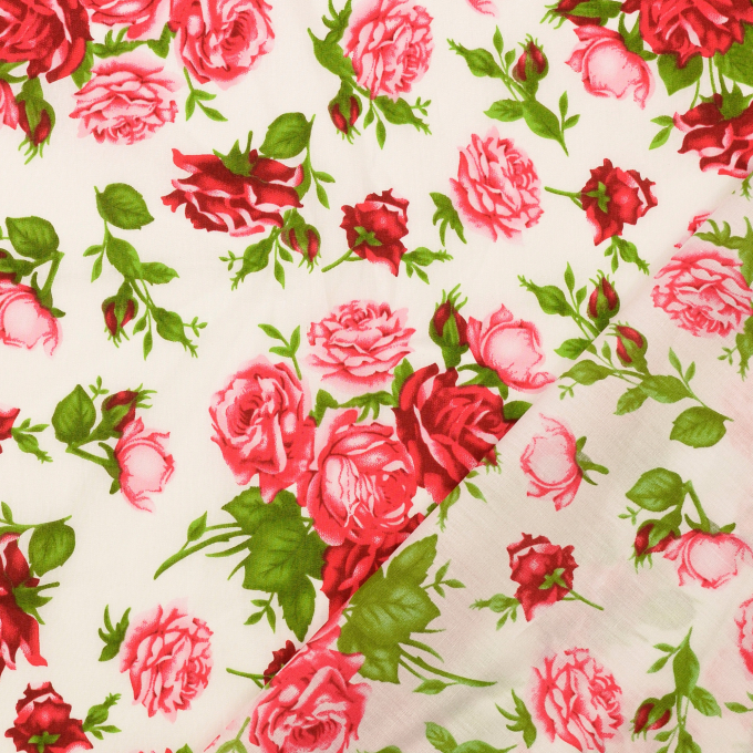 Tissu coton popeline Lovely Rose, blanc