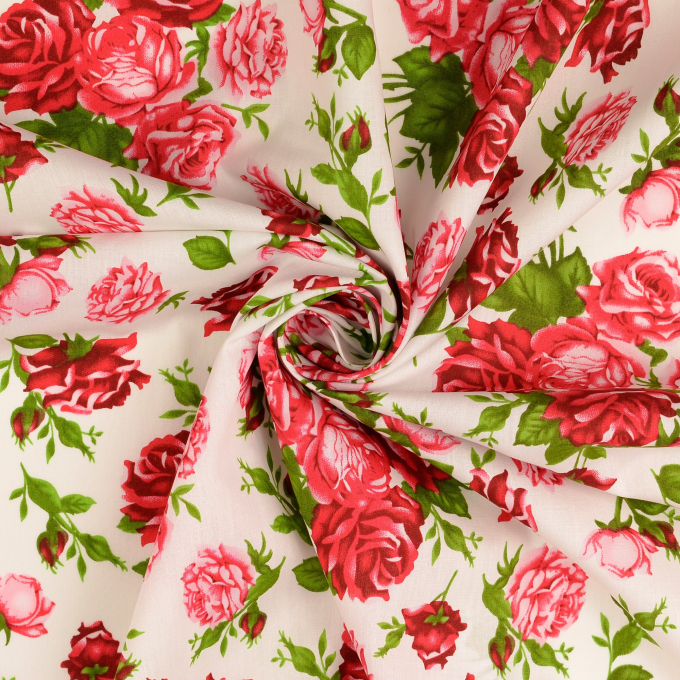Tissu coton popeline Lovely Rose, blanc