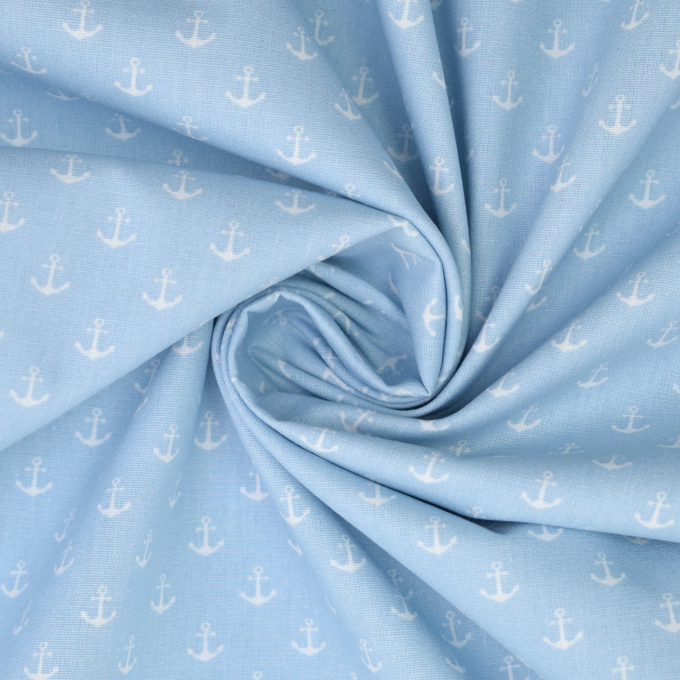 Tissu coton popeline Mini ancres marines, bleu clair
