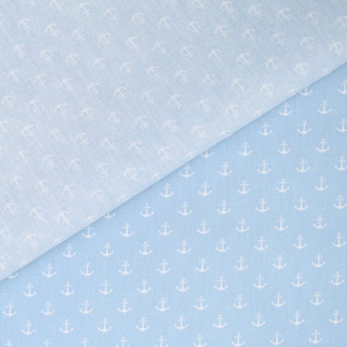 Tissu coton popeline Mini ancres marines, bleu clair