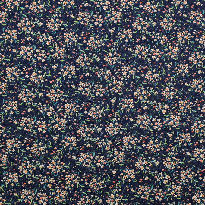 Tissu coton popeline Fleurs mini flowers, bleu marine