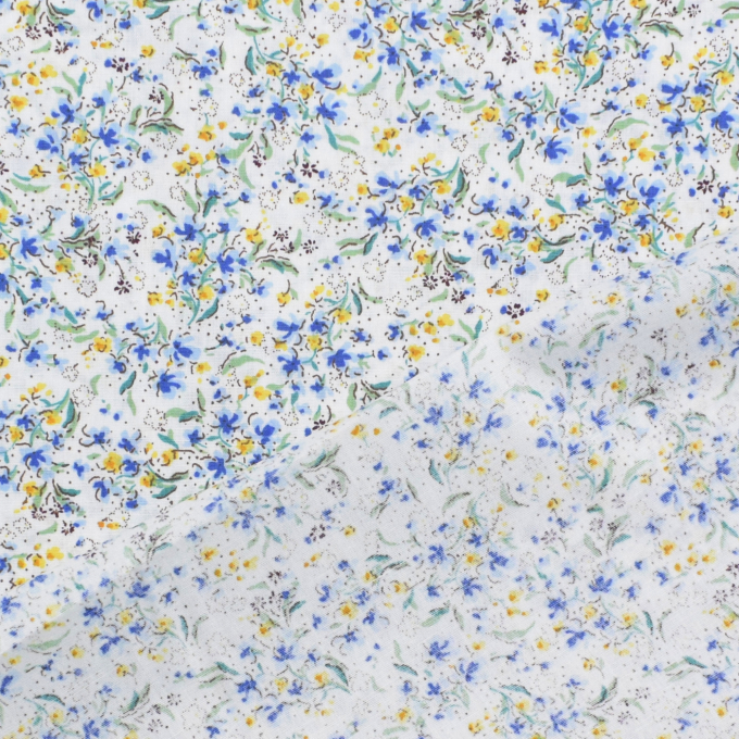Tissu coton popeline Fleurs mini flowers, blanc