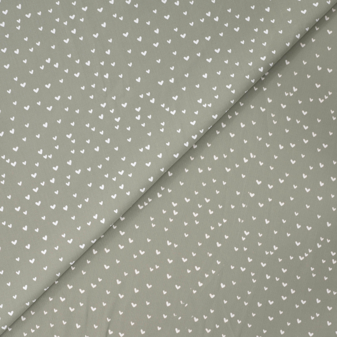 Tissu coton popeline mini Coeurs, vert olive pâle