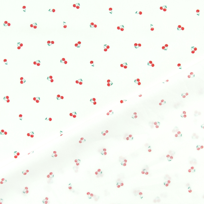Tissu coton popeline Mini Cerises, blanc cassé