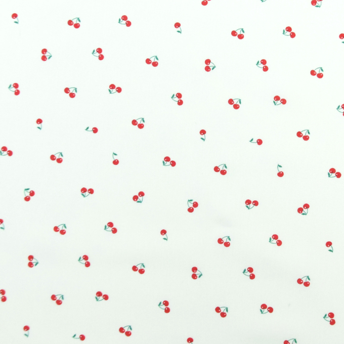 Tissu coton popeline Mini Cerises, blanc cassé