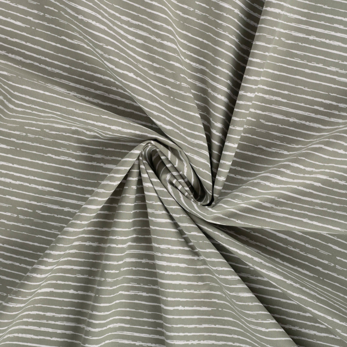 Tissu coton popeline rayé mini, vert olive pâle