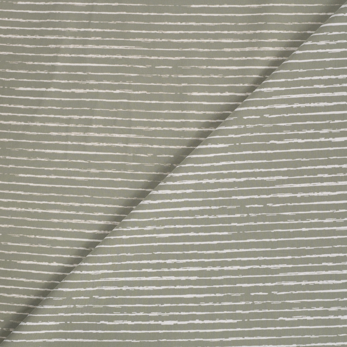 Tissu coton popeline rayé mini, vert olive pâle