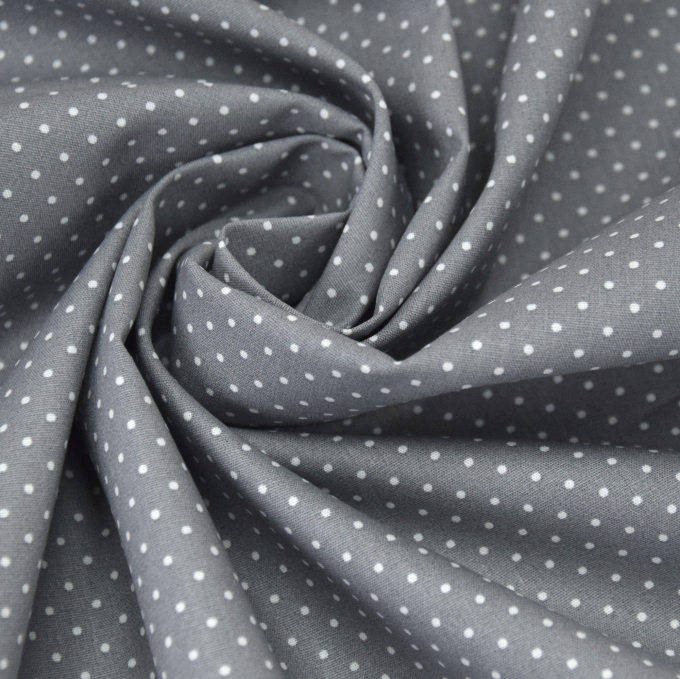 Tissu coton popeline à petits pois, gris