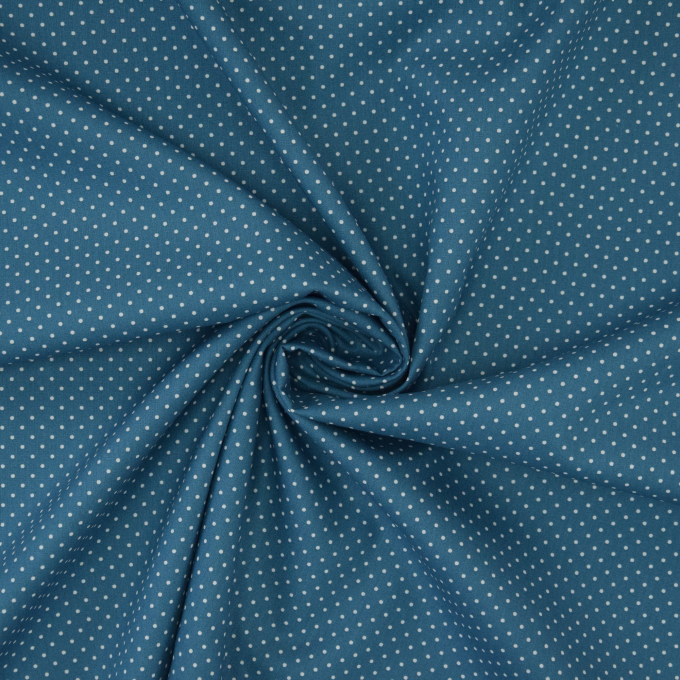 Tissu coton popeline à petits pois, bleu pigeon