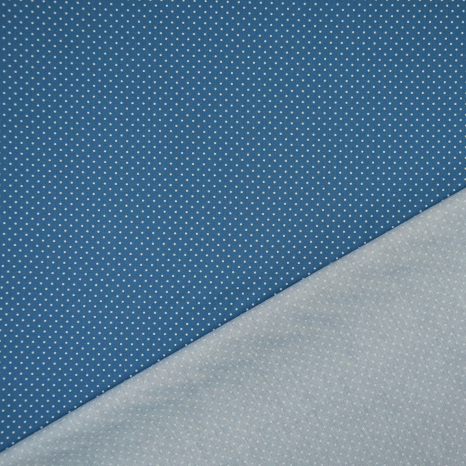 Tissu coton popeline à petits pois, bleu pigeon