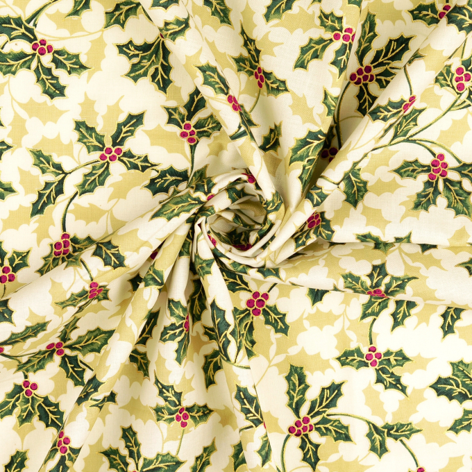 Tissu coton popeline Mistletoe, crème