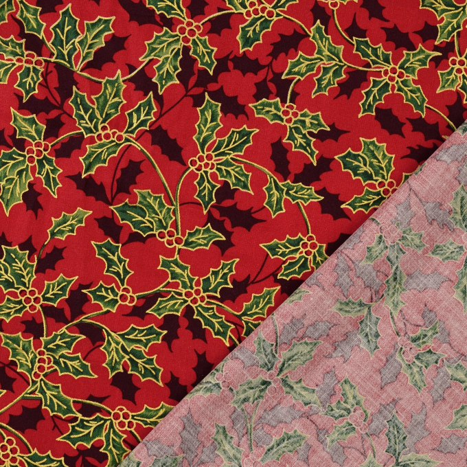 Cotton poplin Mistletoe, dark red