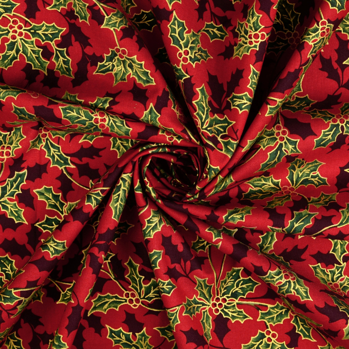 Cotton poplin Mistletoe, dark red