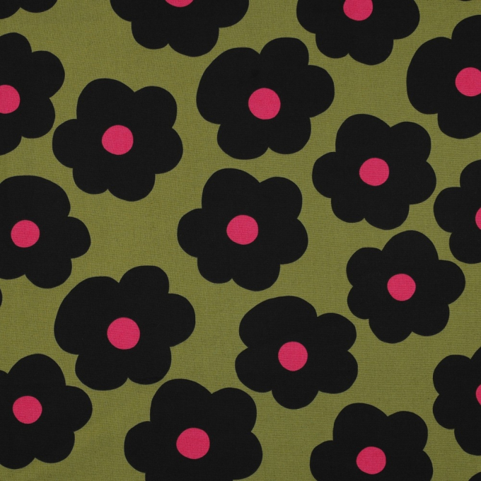 Tissu coton popeline Nerida Hansen Fleurs Big Flower, vert olive clair