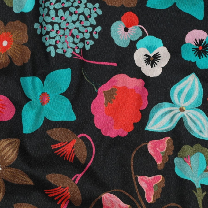 Tissu coton popeline Nerida Hansen Fleurs Meadow Flower, noir