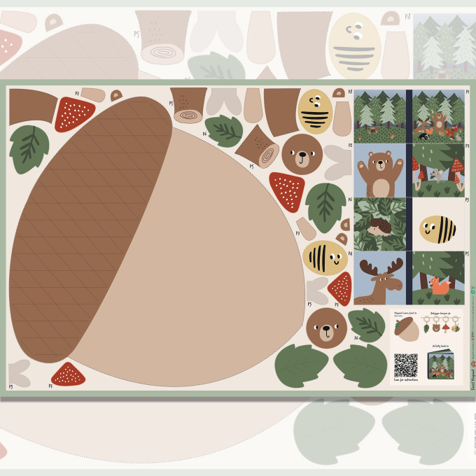 Baumwoll Popeline Panel Playmat Forest, 145 x 100 cm