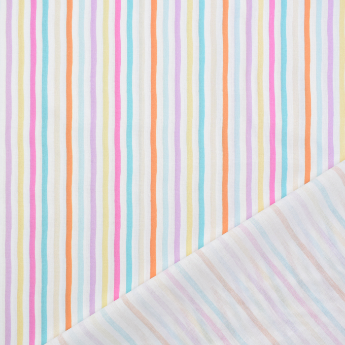 Tissu coton popeline Rayures pastel, blanc