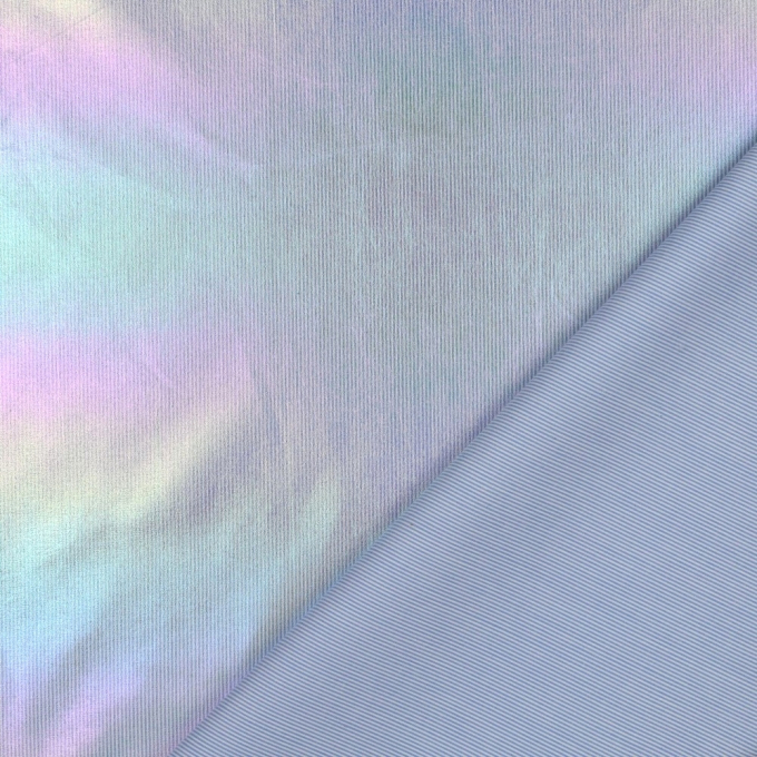 Katoen popeline Rainbow Foil Stripes, blauw