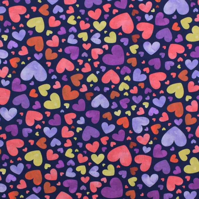 Tissu coton popeline Coeurs Raining heart, bleu marine