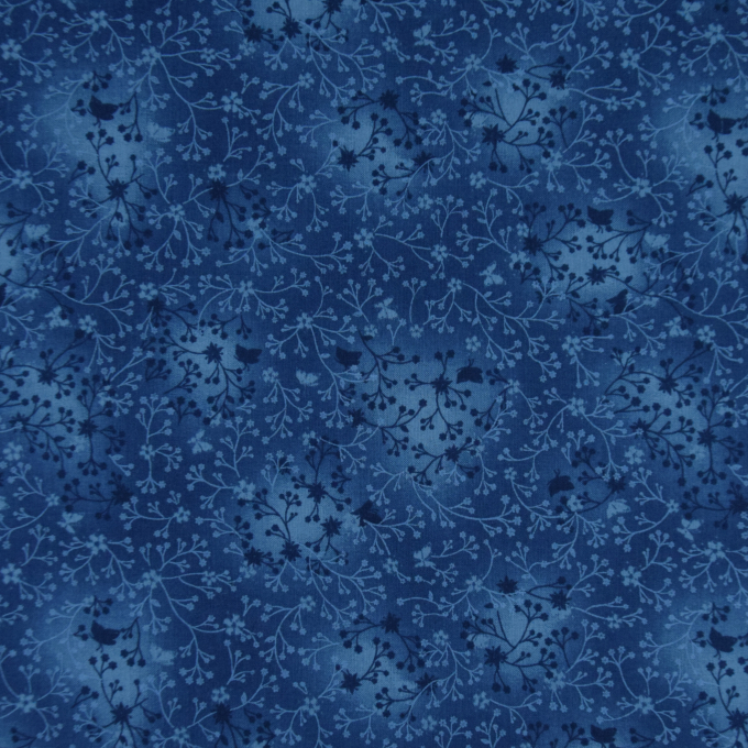 Tissu coton popeline fleurs de tilleul, bleu
