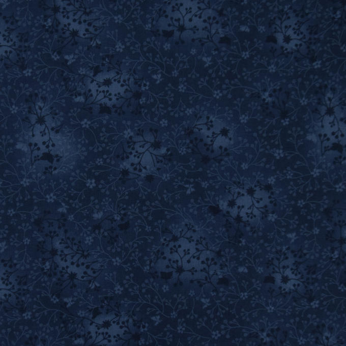 Tissu coton popeline fleurs de tilleul, bleu foncé