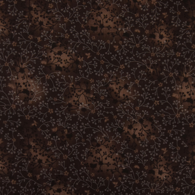 Tissu coton popeline fleurs de tilleul, marron foncé