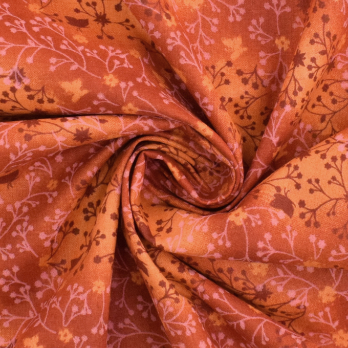 Tissu coton popeline Fleurs de tilleul, orange foncé