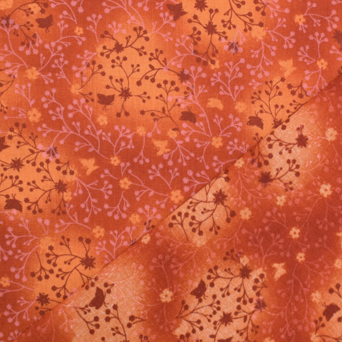 Tissu coton popeline Fleurs de tilleul, orange foncé