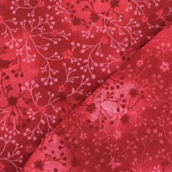 Tissu coton popeline fleurs de tilleul, rouge foncé