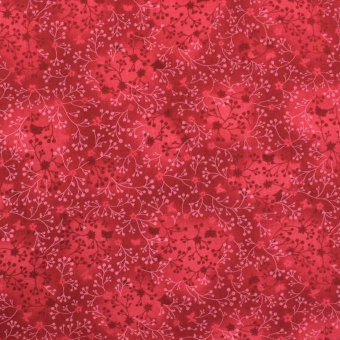 Tissu coton popeline fleurs de tilleul, rouge foncé