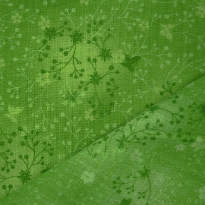 Tissu coton popeline fleurs de tilleul, vert clair
