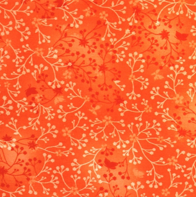 Tissu coton popeline fleurs de tilleul, orange