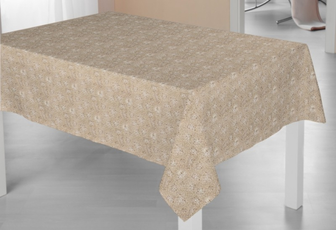 Tissu coton popeline fleurs de tilleul, beige marron