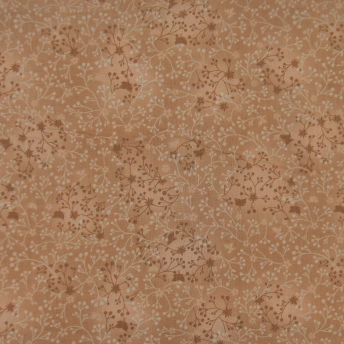 Tissu coton popeline fleurs de tilleul, beige marron