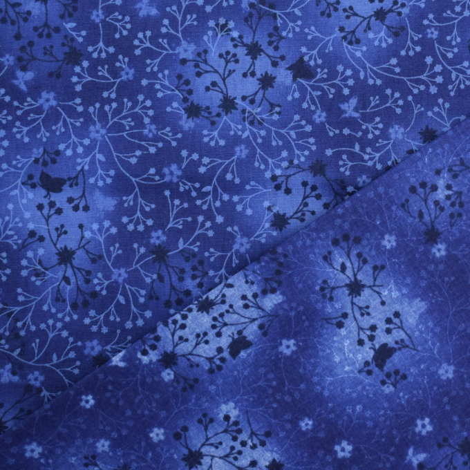 Tissu coton popeline Fleurs de tilleul, bleu royal