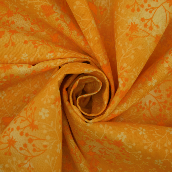 Tissu coton popeline fleurs de tilleul, jaune soleil