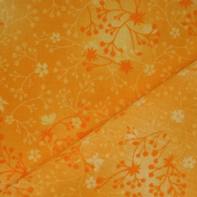Tissu coton popeline fleurs de tilleul, jaune soleil