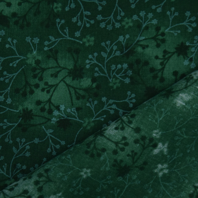 Tissu coton popeline fleurs de tilleul, vert foncé
