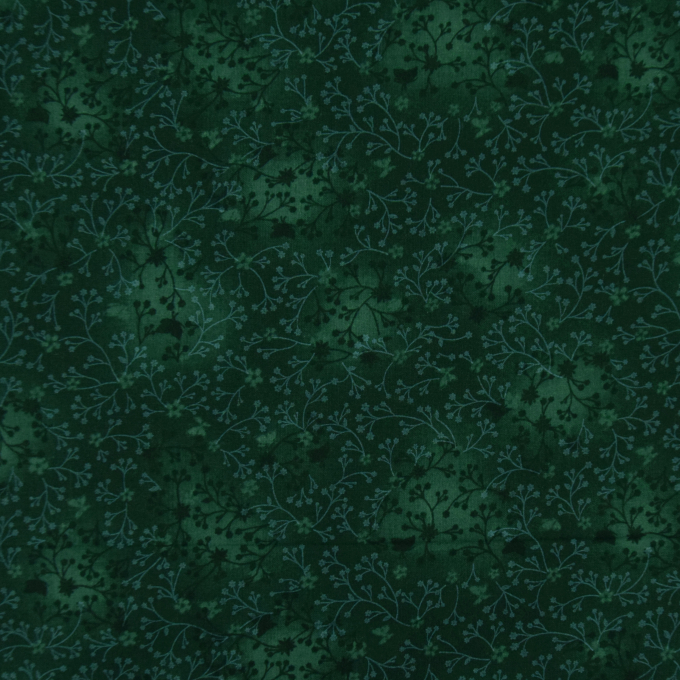 Tissu coton popeline fleurs de tilleul, vert foncé