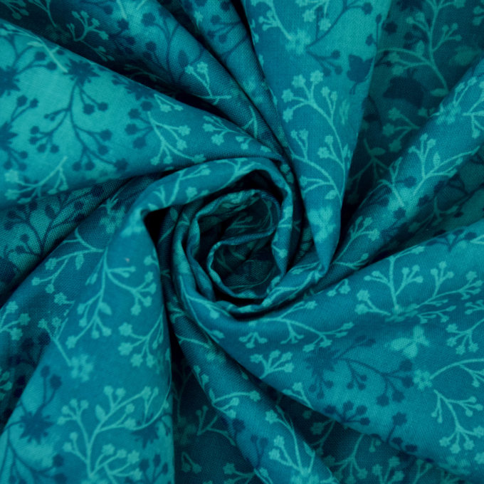 Tissu coton popeline vrille, turquoise foncé