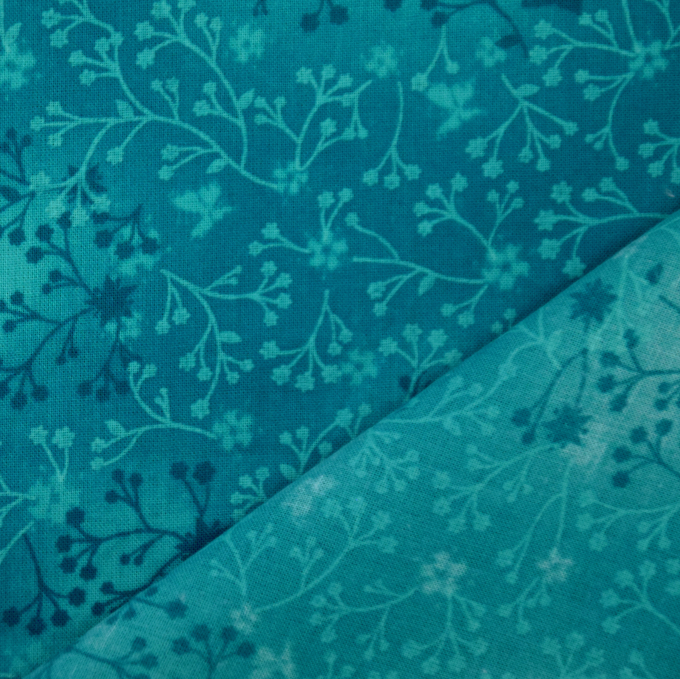 Tissu coton popeline vrille, turquoise foncé