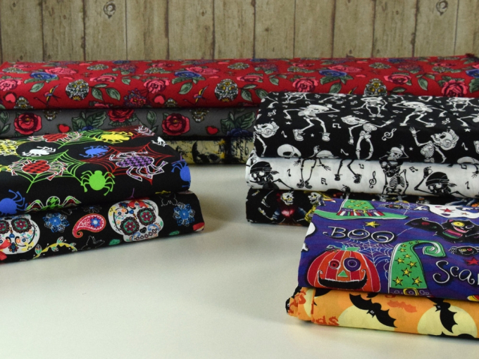 Tissu en coton rock n roll skeleton, noir