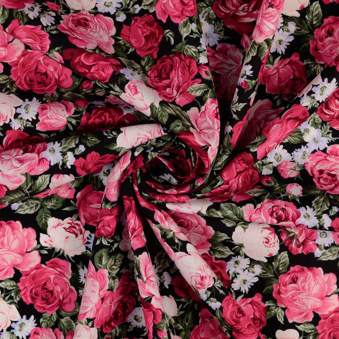 Tissu coton popeline Lovely Dream, noir – baies