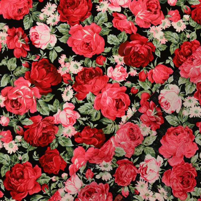 Tissu coton popeline Lovely Dream, noir - rouge
