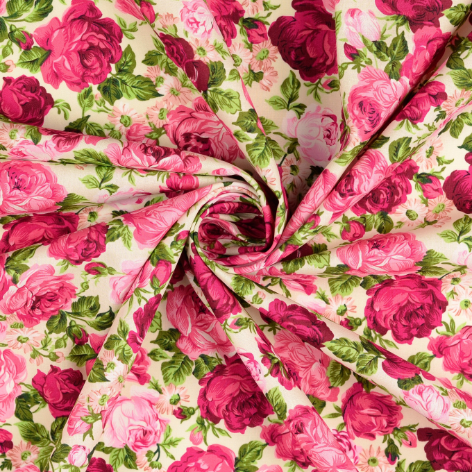 Tissu coton popeline Lovely Dream, blanc cassé – rose fuchsia