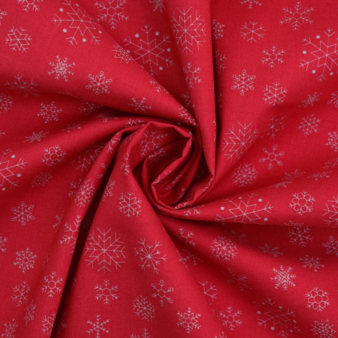 Tissu coton popeline Flocons de neige Noël Snowflakes, rouge